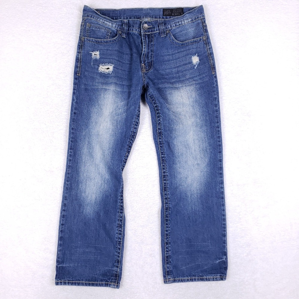 TK‎ Axel Relaxed Straight Distressed Jeans 34x30 Blue
